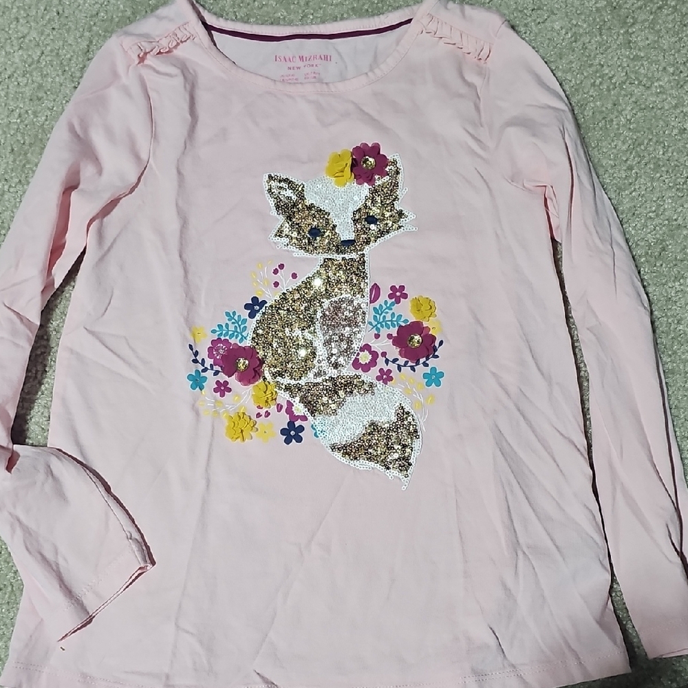 Isaac Mizrahi Pink Long Sleeve Shirt with Sequin Fox